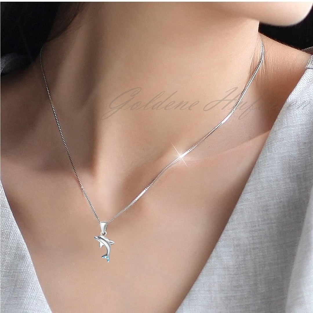 Goldene Hufeisen Mädchen Anhänger Kette Delfin mit Zirkonia Steine 38 cm Kinderkette Delphin Halsket