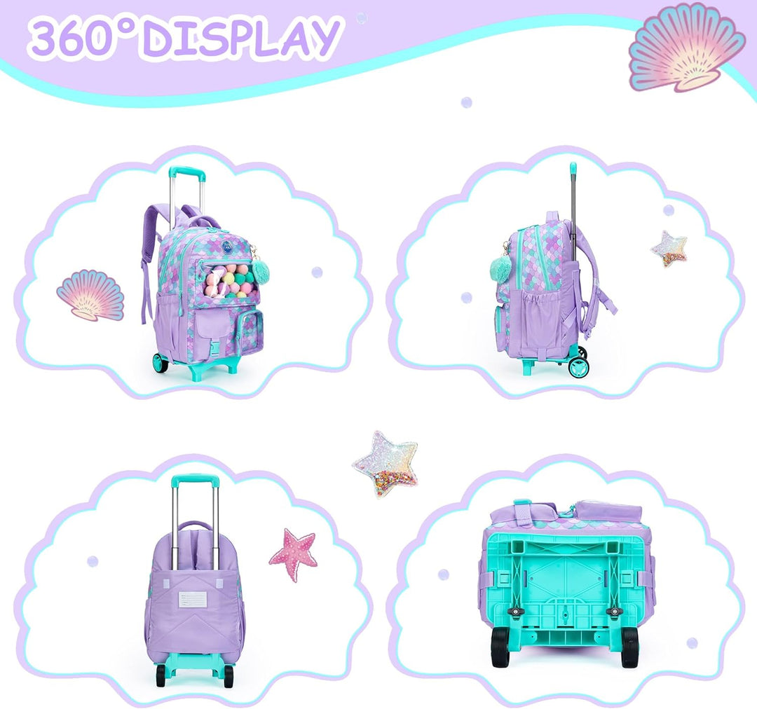 HTgroce 3pcs Kinder Trolley Rucksack Schultasche Schulranzen Mädchen schultrolleys Schulrucksack Rei