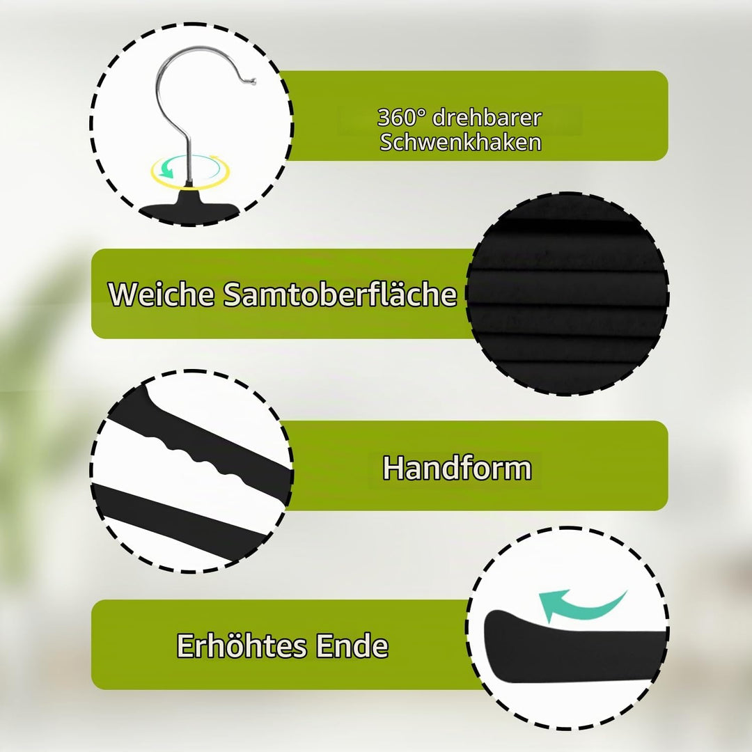 ManGotree rutschfeste Samt-Hosenbügel, Filz-Jeansbügel 10 Stück Schwarz | Platzsparende Hosenbügel m