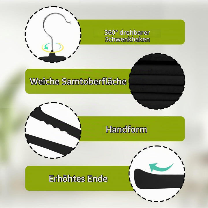 ManGotree rutschfeste Samt-Hosenbügel, Filz-Jeansbügel 10 Stück Schwarz | Platzsparende Hosenbügel m