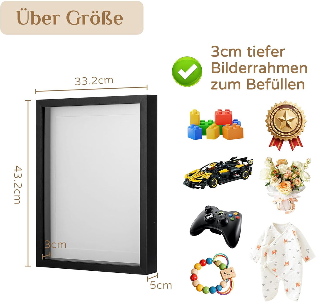 3d Bilderrahmen zum Befüllen für Gegenstände Geschenk: 3 cm Tiefer Rahmen 30x40 Schwarz für Brautstr