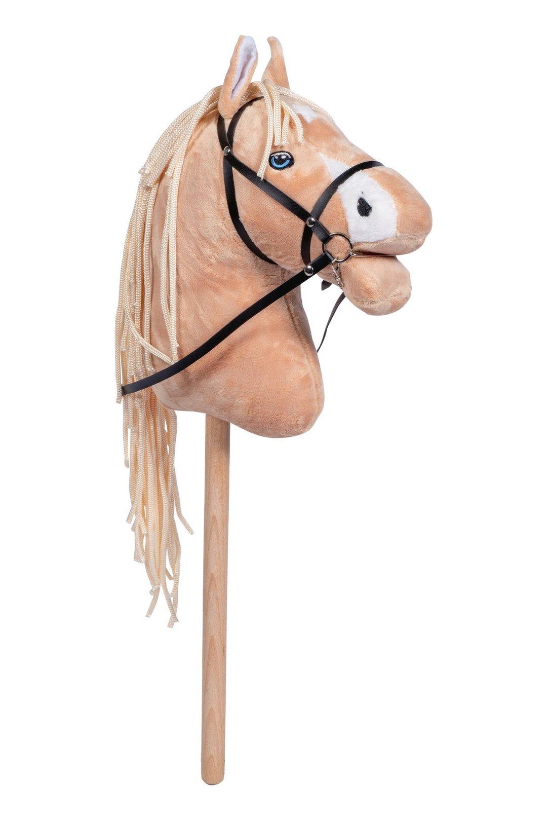 HKM Hobby Horse Sunny – Steckenpferd Hellbraun, abnehmbare Trense &amp; Lange Mähne, 40 cm Holzstiel – f