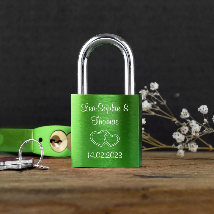 LIEBESSCHLOSS-FACTORY Liebes-Schloss Grün mit Gravur und Schlüssel, gratis Geschenkbox uvm. Jetzt gr