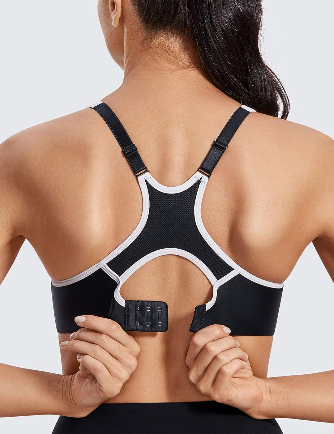 SYROKAN Damen Sport BH Starker Halt- Bügel Push Up Ringerrücken Gepolstert Fitness BH 70D Schwarz, 7