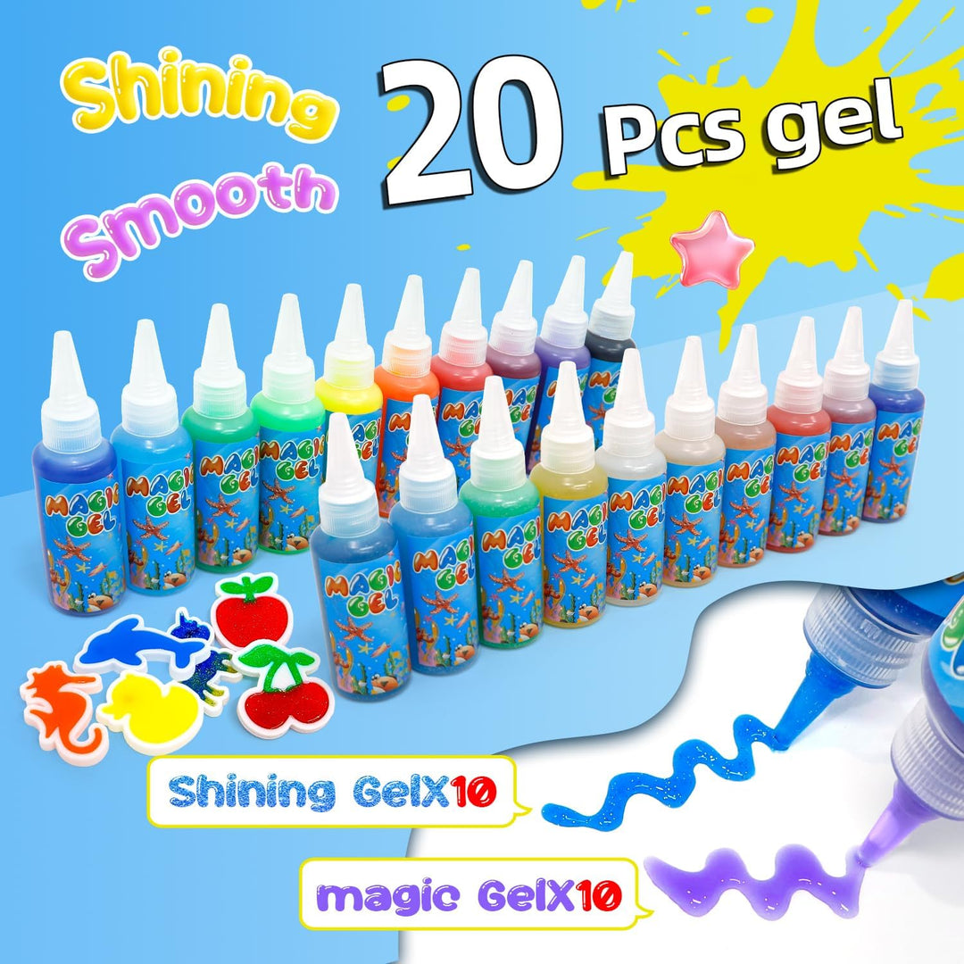Flavery Magic Water Elf, 3D Aqua Gelz Set mit 20 Farben & 24 Formen, Wasserperlen Spielzeug, Bastels
