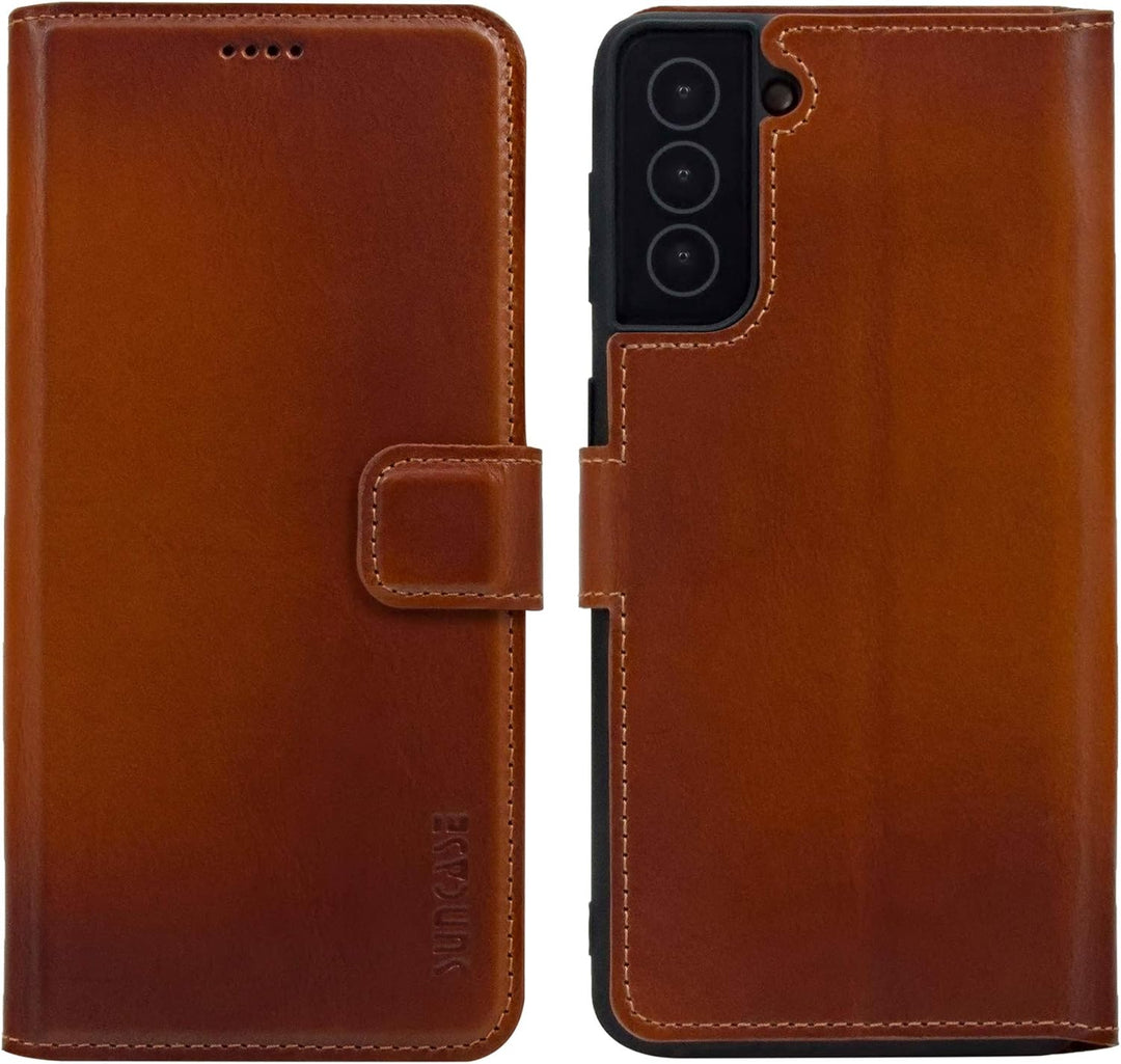 Suncase Book-Style Hülle kompatibel mit Samsung Galaxy S22 Plus 5G Leder Tasche (Slim-Fit) Lederhüll