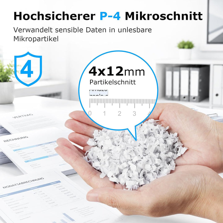 BONSEN Aktenvernichter mit 100 Blatt Auto-Feed, P-4 Mikroschnitt Schredder 100sheets+White-Silver, 1