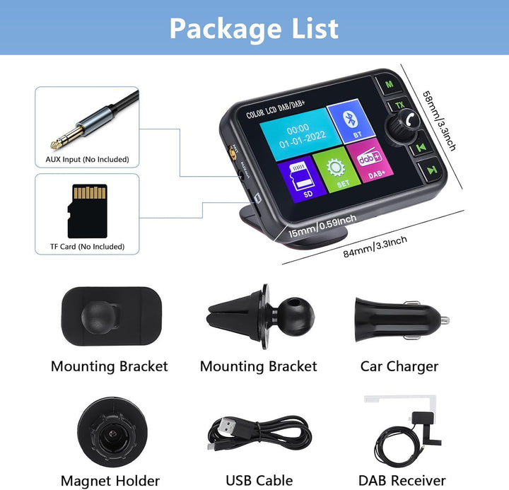 Hikity DAB/DAB+ Tragbarer Radio Adapter mit 2.4 Zoll Color Large LCD Display für Android Autoradio m