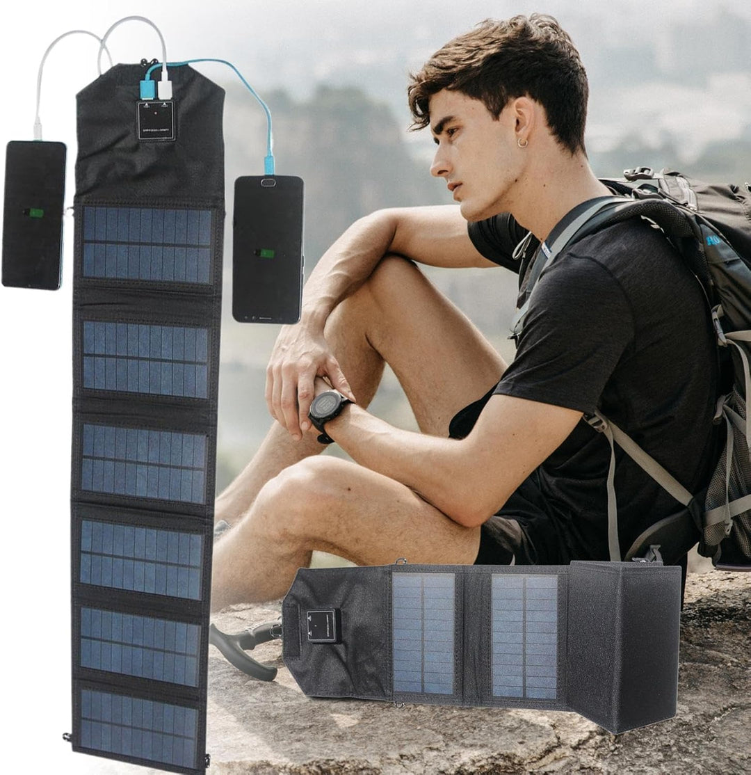 Ahuuen Tragbares Solarladegerät, zusammenklappbar, 120 W, Handy-Ladegerät, wasserdichte Ladebank mit