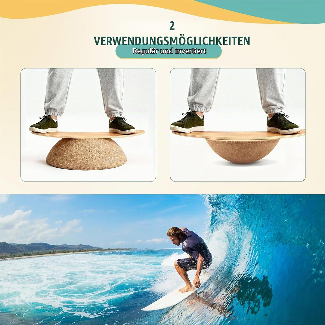 Kork Halbkugel, Surf Balance Board, Ø 30 cm, Höhe 10 cm Balance Board Halbkugel aus Massivem Kork fü