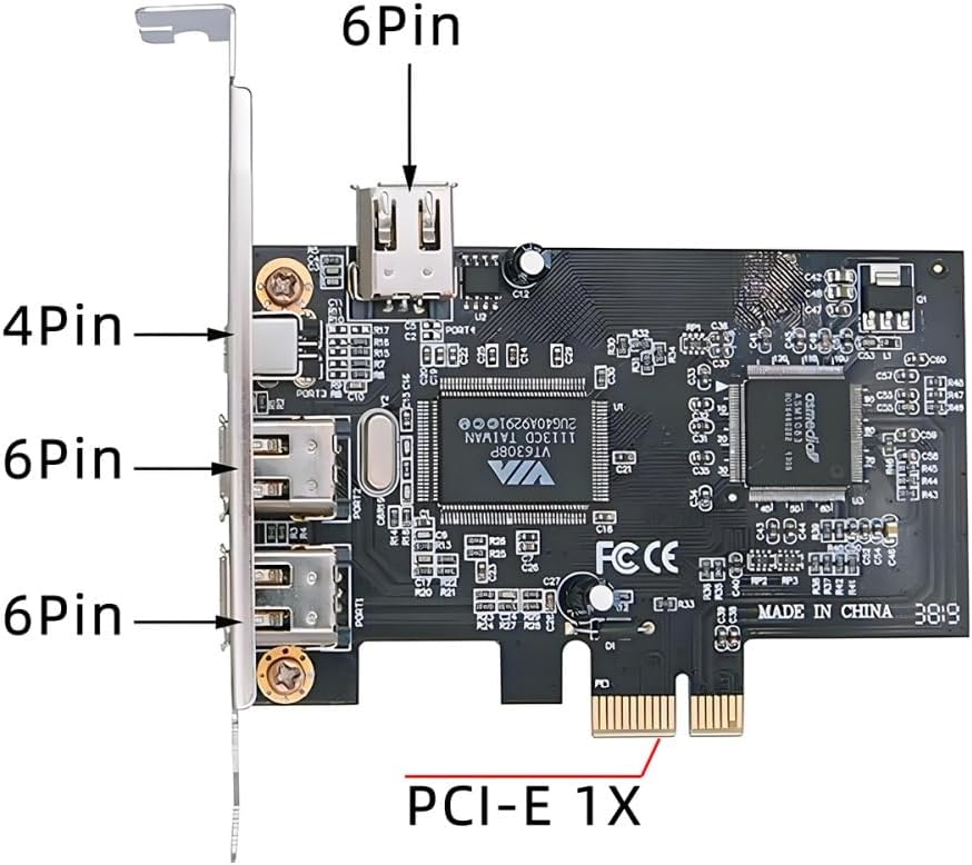 xiwai PCI-E 1X 4X 16X zu IEEE 1394a Firewire 400 Capture Card 6Pin und 4Pin 4 Ports PCI Express Kart