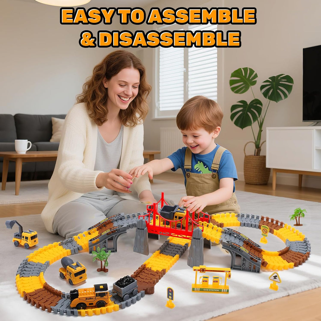 EagleStone Konstruktions Rennbahn Set für Kinder 206 Teile Flexibles Spielzeuggleis mit 1 Elektrisch