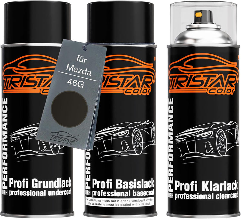 TRISTARcolor Autolack Spraydosen Set für Mazda 46G Machine Grey Metallic Grundlack Basislack Klarlac