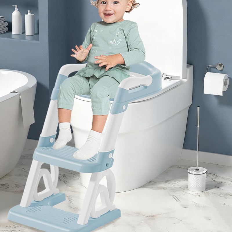 2-in-1 Toilettensitz für Kinder, Toilettensitz, faltbar und verstellbar, Treppe für Kinder, mit Leit