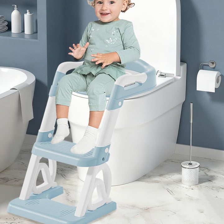 2-in-1 Toilettensitz für Kinder, Toilettensitz, faltbar und verstellbar, Treppe für Kinder, mit Leit