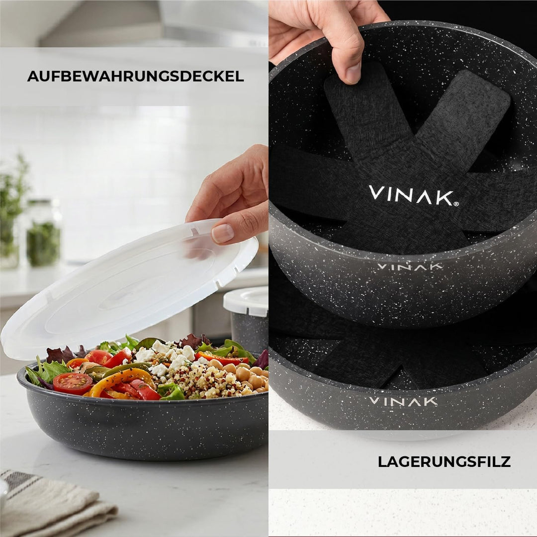 VINAK – Bratpfannen-Set mit abnehmbarem Griff | Antihaftbeschichtung | 11 STÜCK - 26 + 20 cm Bratpfa
