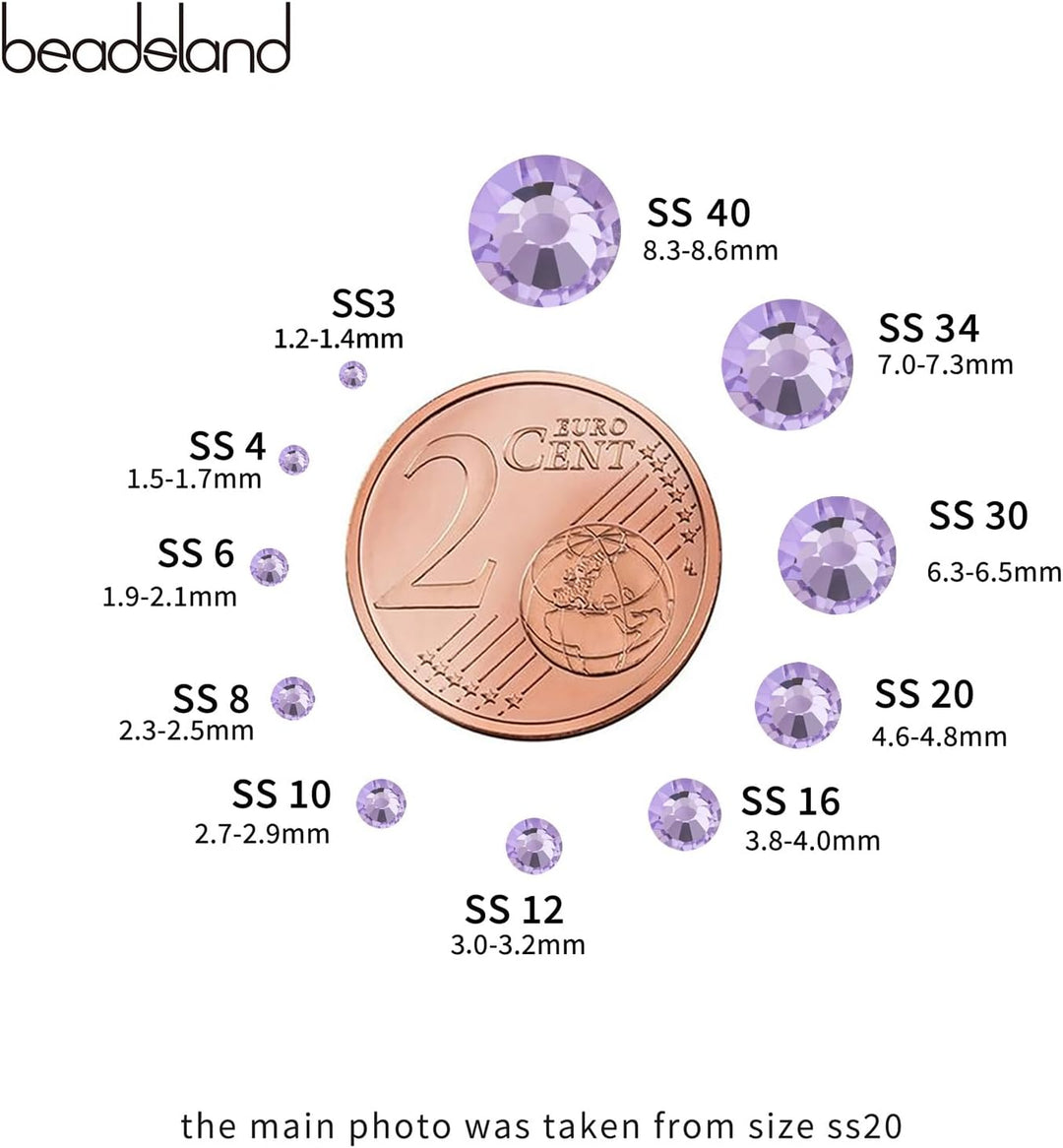 Beadsland Hotfix Strasssteine, 1440 Stück Flache Lila Rückseite Kristall Strasssteine zum Basteln Kl