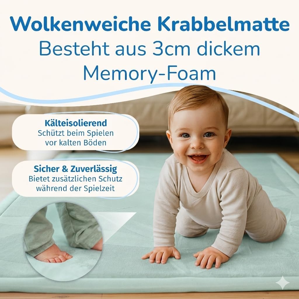 BabybeFun Krabbelmatte Baby - kuschelig weich - 3cm Dicke Spielmatte - schützt vor Stössen - Teppich