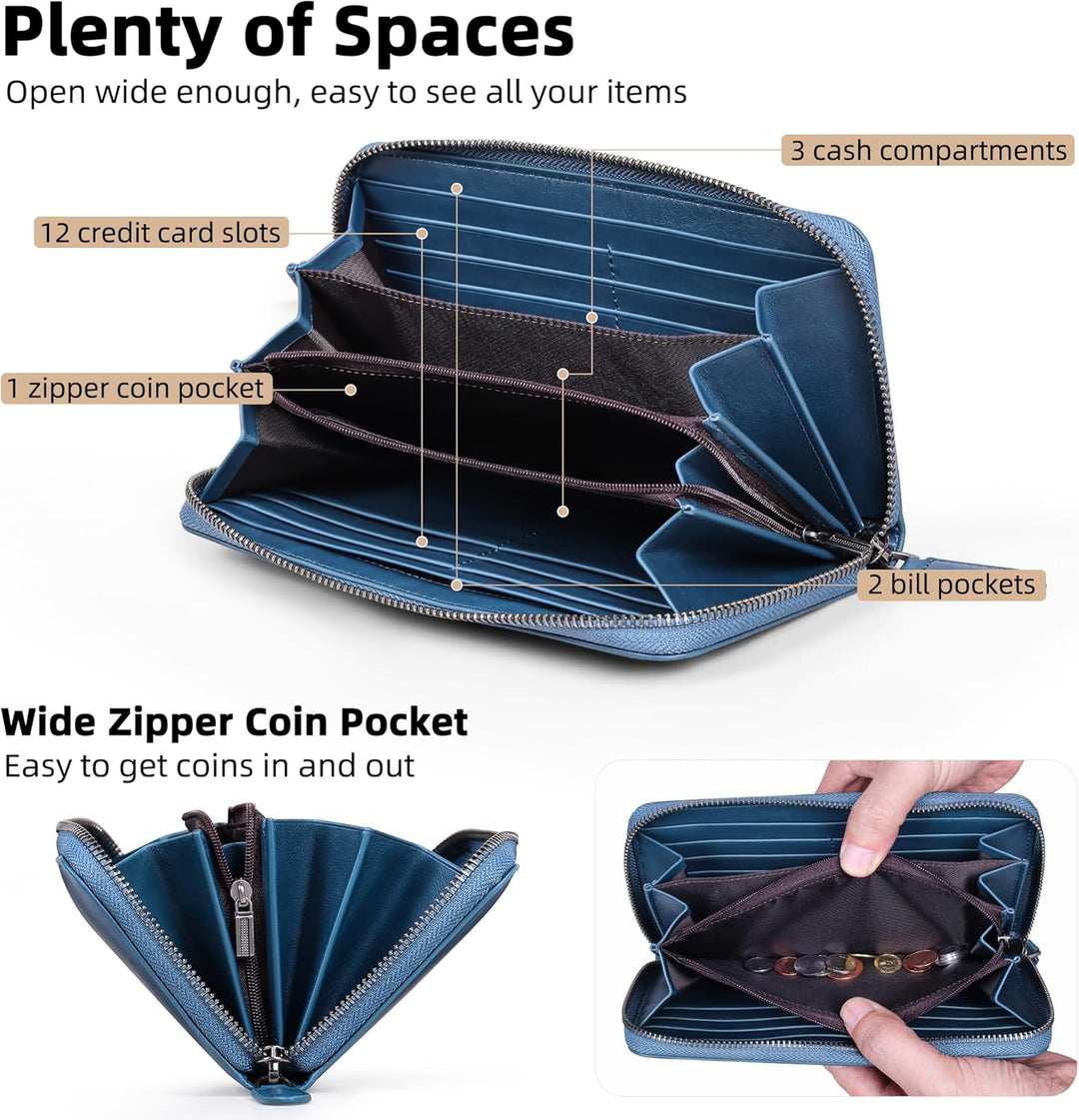 VISOUL Premium Brieftasche Echtleder/Italienisches Leder mit RFID-Schutz, XL Geldbörse für Herren Bl
