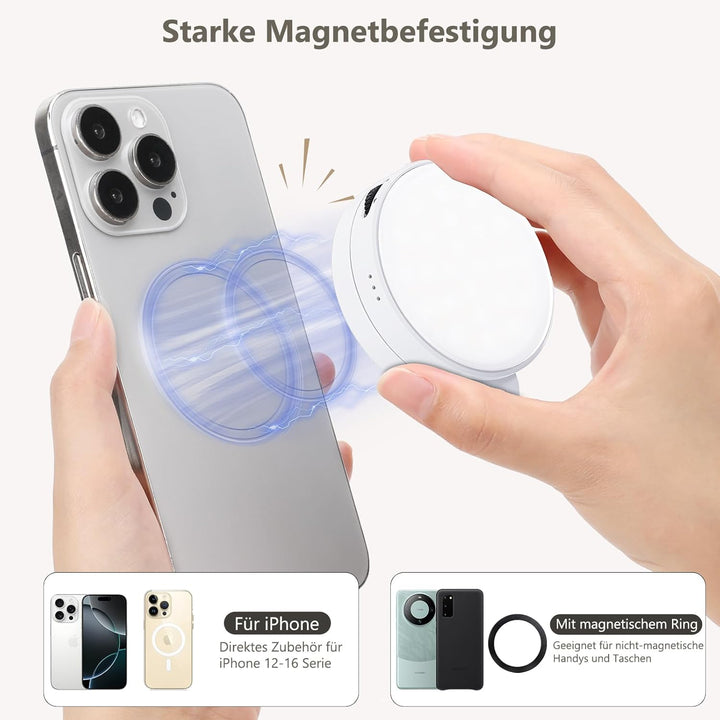 VRIG FD-04 Magnetische Selfie Licht mit Spiegel, Magnetische Handy Licht Kompatibel mit Mag Safe, 3