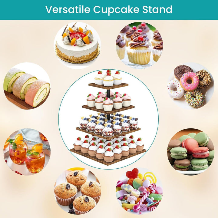 Tortenständer 4 Etagen Tortenplatte 360° Drehbar Kuchen und Cupcake Ständer, Quadratisch Cupcake-Hal