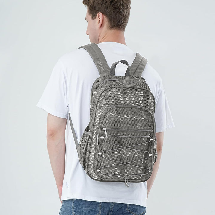TINYAT Rucksack für Damen und Herren, transparent, Netzstoff, robust, für Strand, Reisen, Fitnessstu