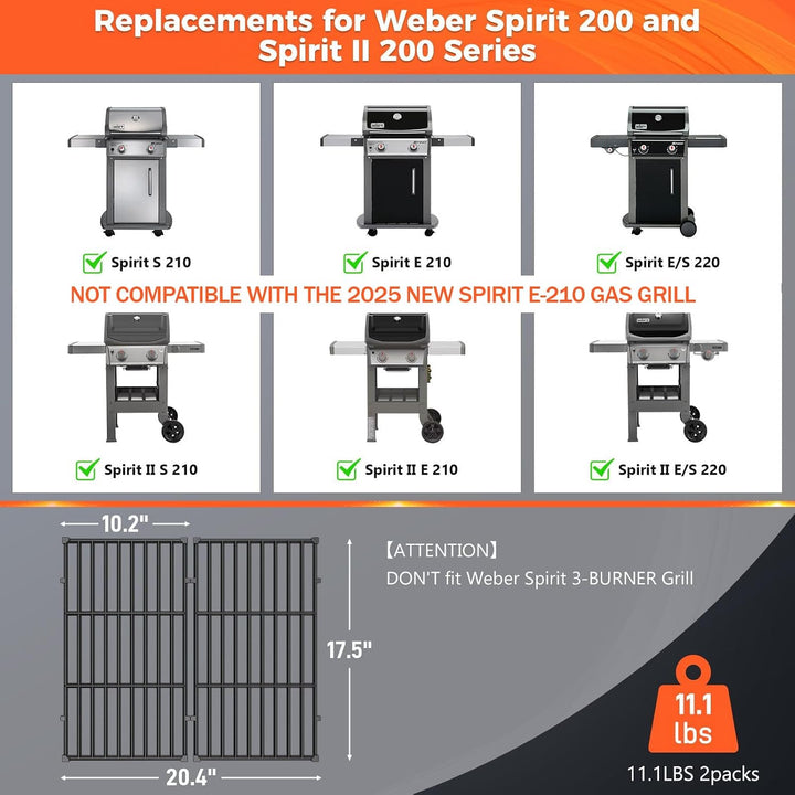 QuliMetal 7637 Grillroste für Weber Spirit E210, E220, S210, S215 mit Frontbedienung, Ersatzteile fü