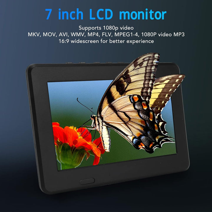 Tragbarer 7 Zoll Digitalfernseher, Auto Breitbild LED Fernseher mit 1500 mAh Lithiumbatterie, Unters