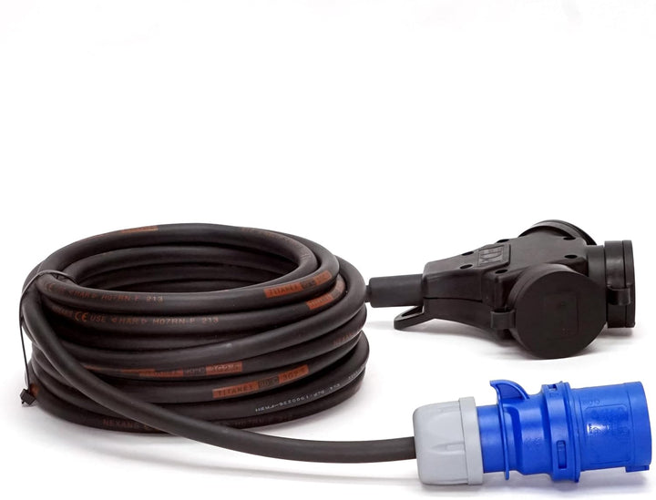 CEE-Stecker auf Schuko-Verteilung 3-Fach (1,5m-50m) 16A Verlängerungskabel Titanex H07RN-F 3x2,5mm²