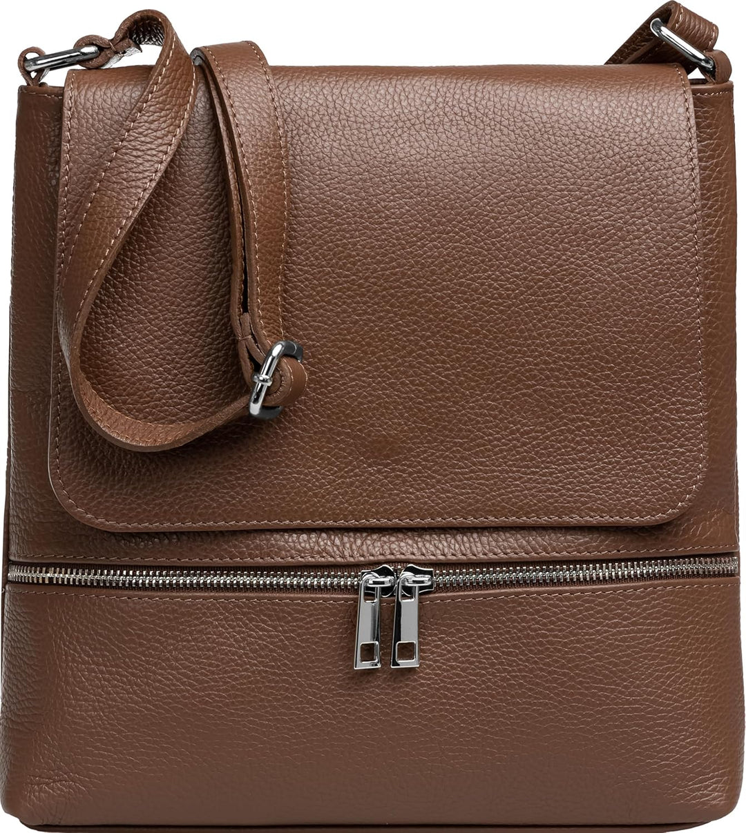 Caspar sportlich elegante Damen Umhängetasche aus Leder - mittelgrosse Messenger Bag - CLASSIC LINE