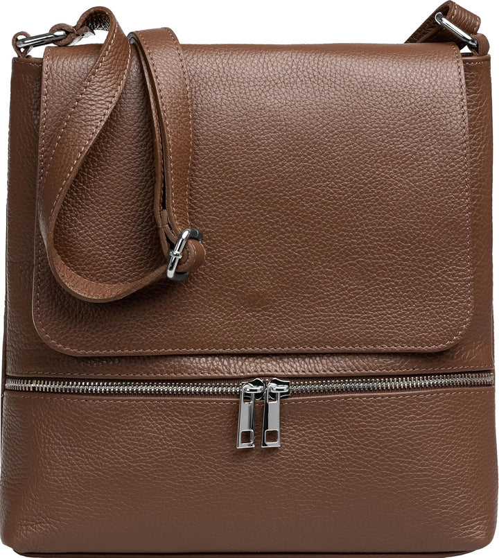 Caspar sportlich elegante Damen Umhängetasche aus Leder - mittelgrosse Messenger Bag - CLASSIC LINE