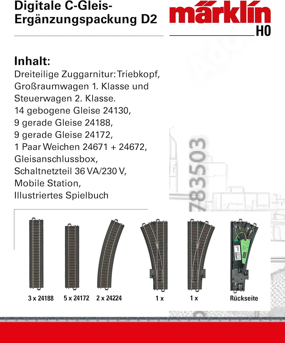 Märklin 24802 - Digitale C-Gleis-Ergänzungspackung D2, Spur H0 Single, Single
