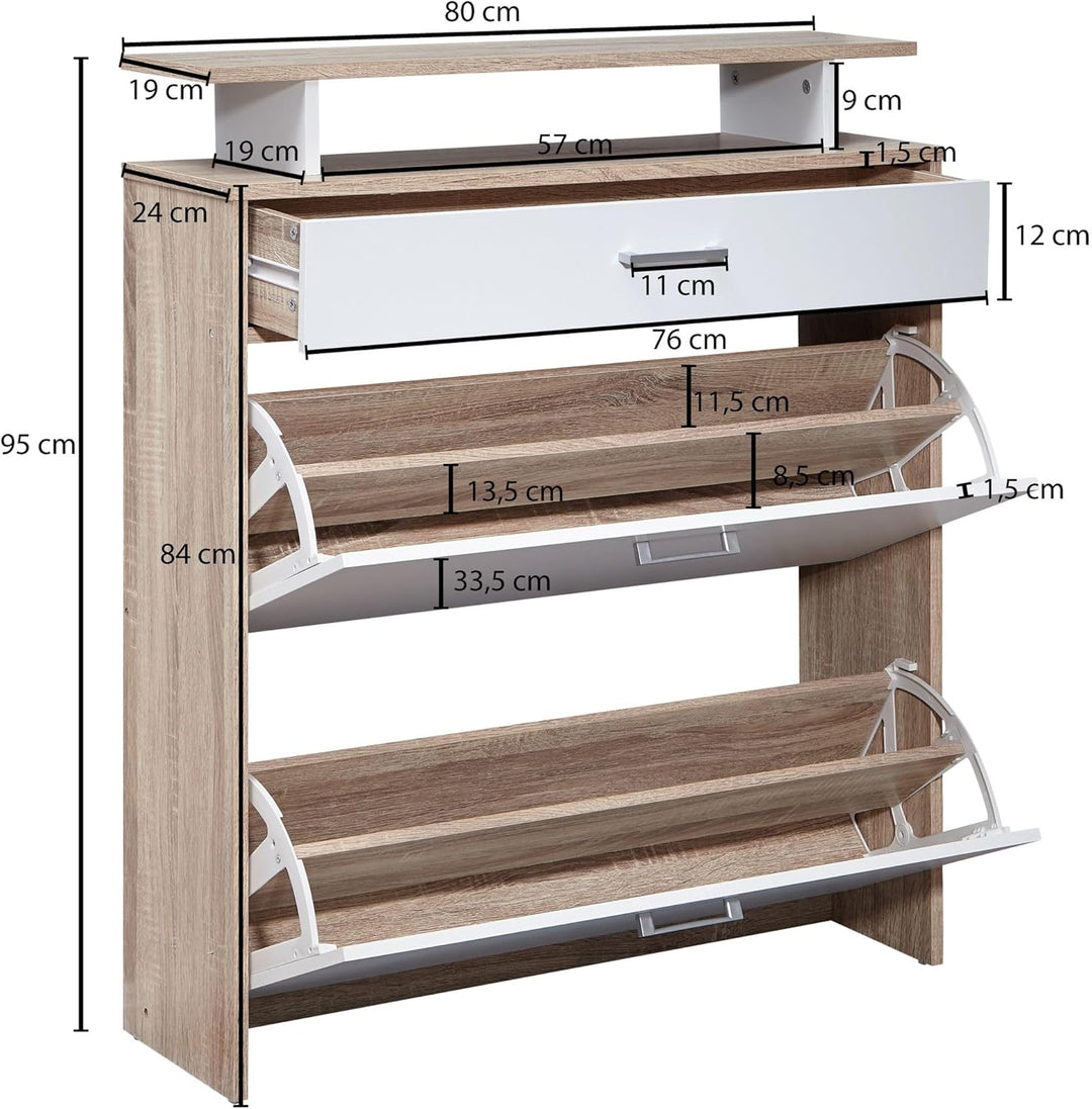 FineBuy Schuhkipper Holz 80x95x24 cm Modern Sonoma Eiche, Design Schuhregal Schuhkipper Schmal, Schu