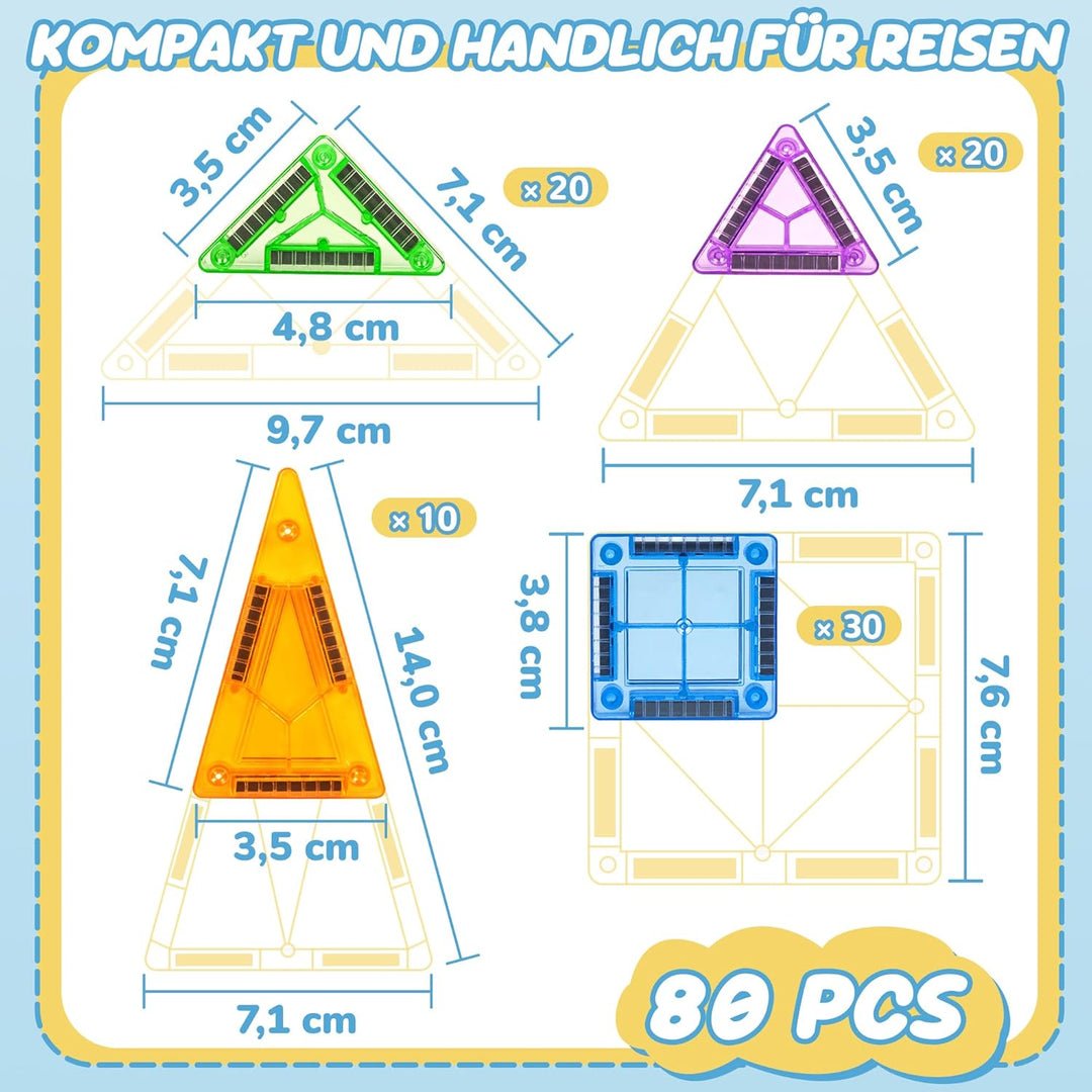cossy Mini Magnetische Bausteine, 80 pcs Magnetbausteine Reiseset, Reisespielzeug mit Metallbox, Mag