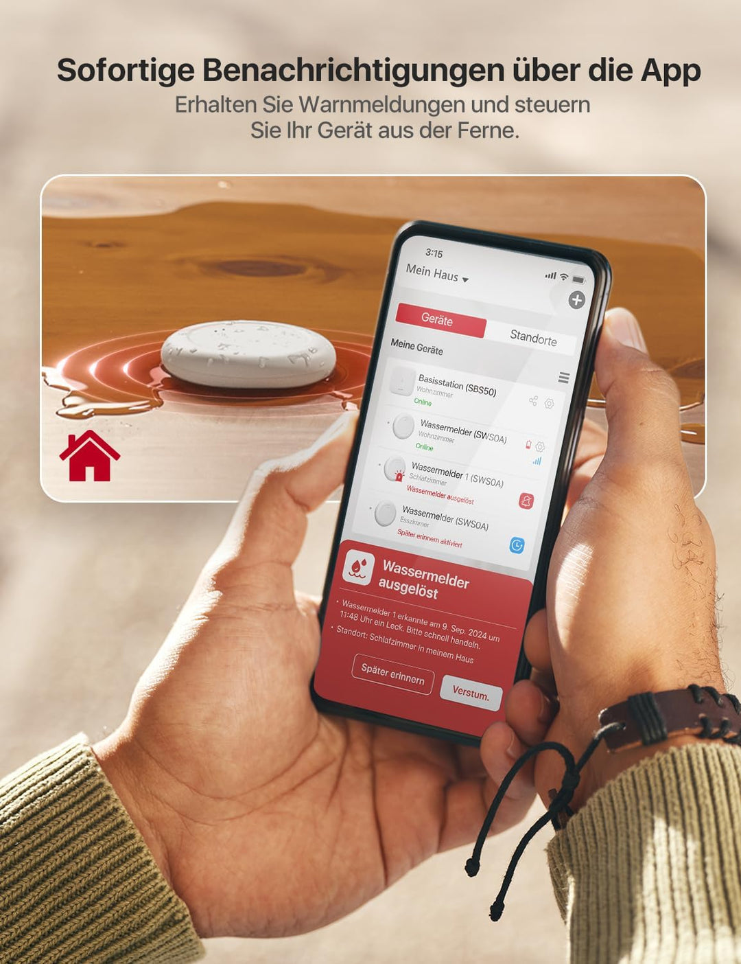 X-Sense Wassermelder WLAN, Smarter Wassermelder, mit App-Warnungen（nur 2.4Ghz）, wasserdicht nach IP6