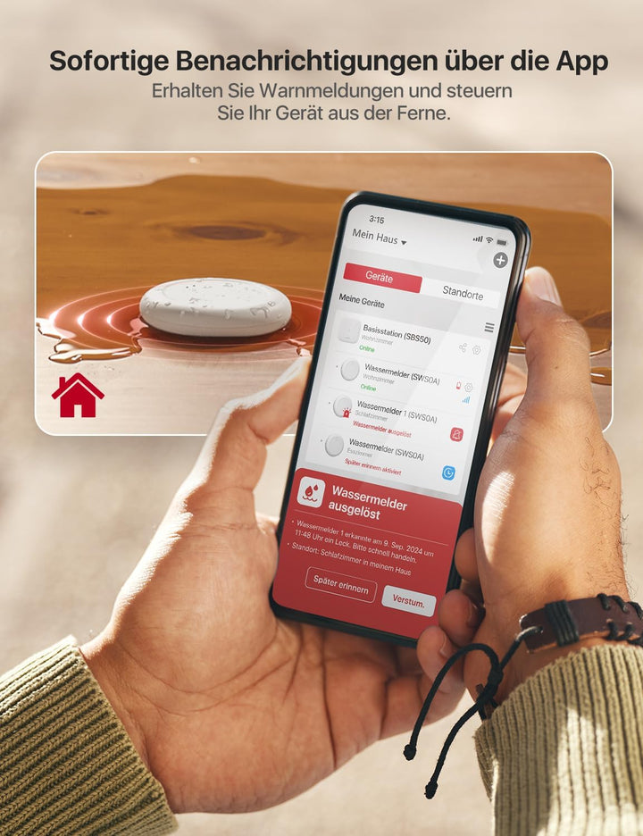 X-Sense Wassermelder WLAN, Smarter Wassermelder, mit App-Warnungen（nur 2.4Ghz）, wasserdicht nach IP6
