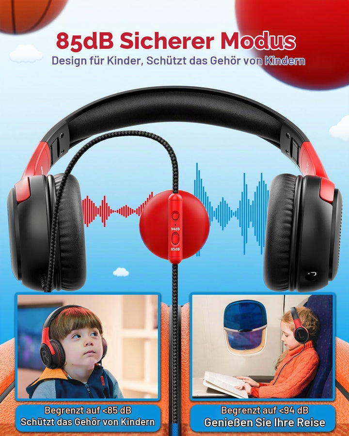 awatrue Kinder Kopfhörer, Kinderkopfhörer mit Kabel, Over Ear Kopfhörer Kinder für Schule/Reisen/PC/