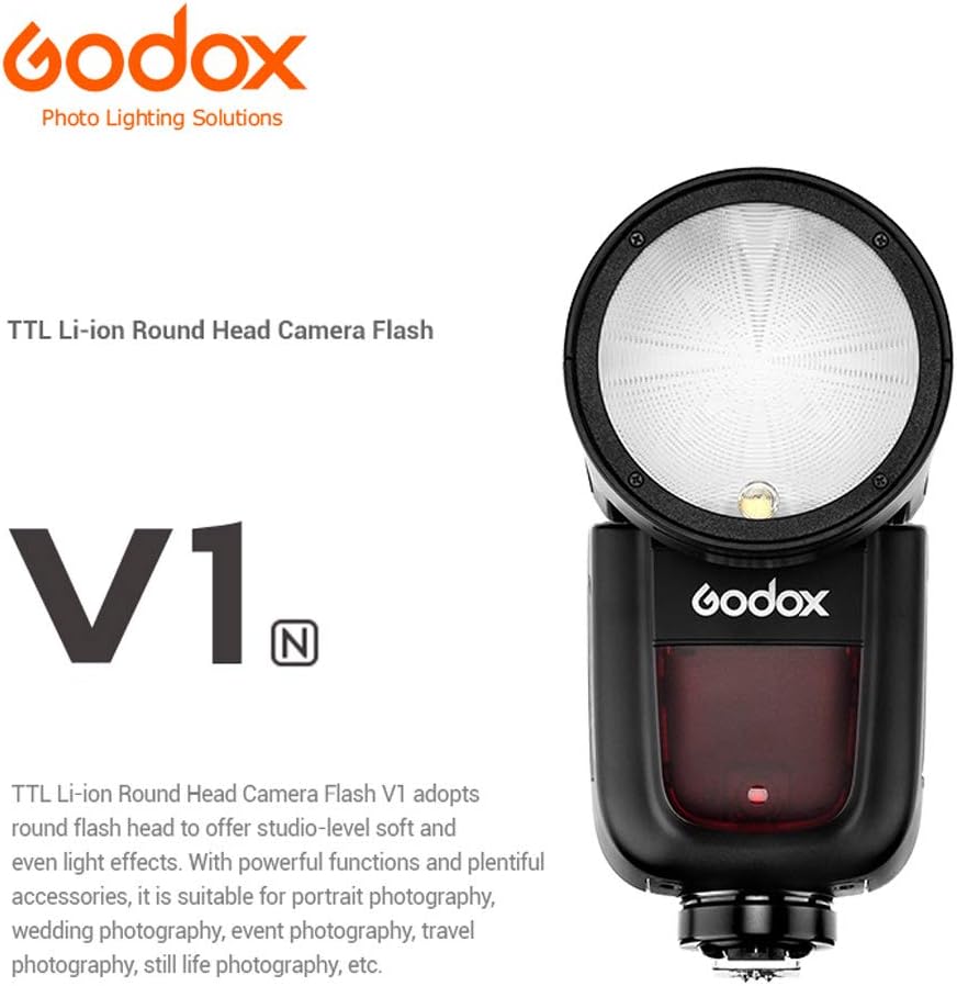 Godox V1N Rundblitz, TTL, Aufsteckblitz, Speedlite, 2,4G, HSS 1/8000S, mit Godox AK-R1 Kit für Nikon