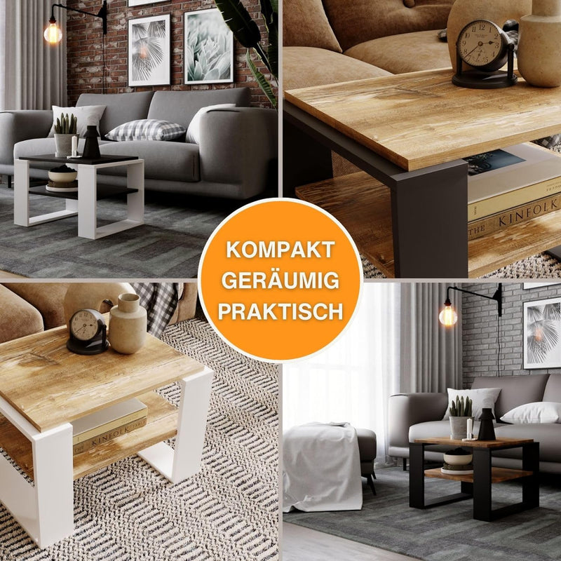 CraftPAK Wohnzimmer Tisch für Couch aus hochwertigem Holzwerkstoff, Stabiler & moderner Couchtisch m