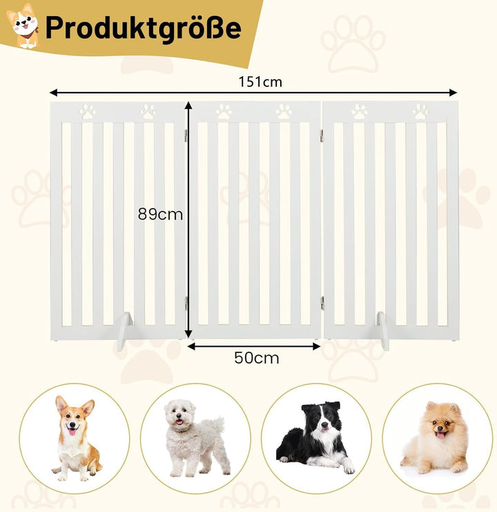COSTWAY Absperrgitter Hunde 89cm Hoch, Schutzgitter Holz, Kindergitter klappbar, Treppengitter Hunde