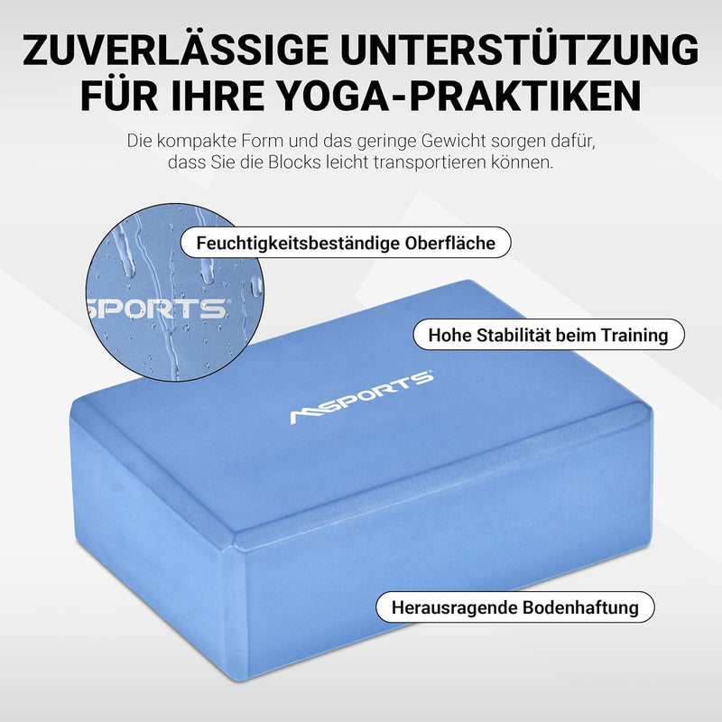 MSPORTS Yogablock Premium I 2er Pack Yogaklotz Cyan 2x Yogablöcke, Cyan 2x Yogablöcke