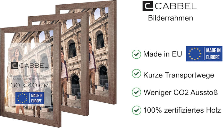 CABBEL 3er Set Bilderrahmen 30x40 cm MDF Holz-Rahmen mit bruchsicherem Acrylglas, ideal für Poster,