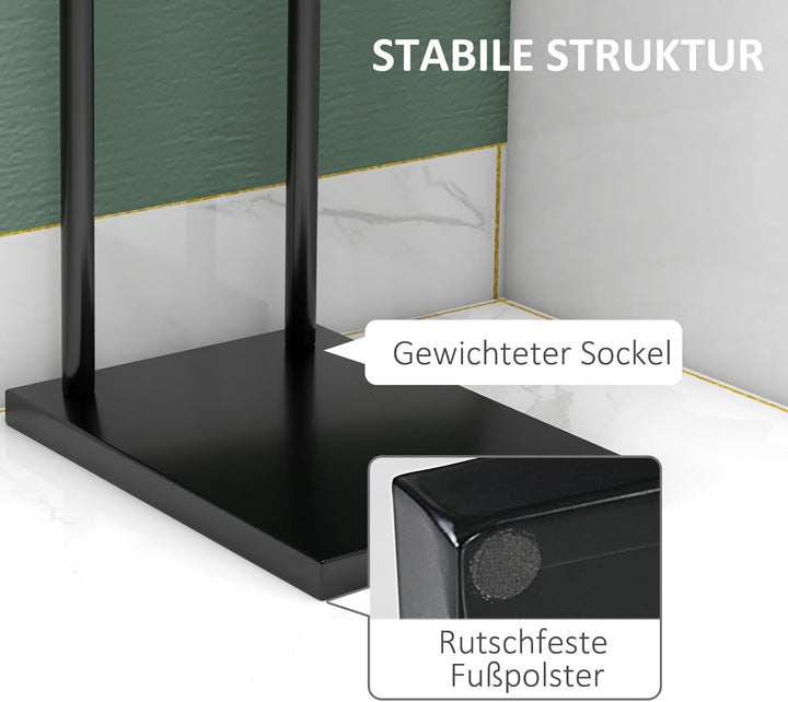 HOMCOM Handtuchhalter Stehend Handtuchständer mit 2 Stangen, Badetuchhalter aus Metall für Badezimme