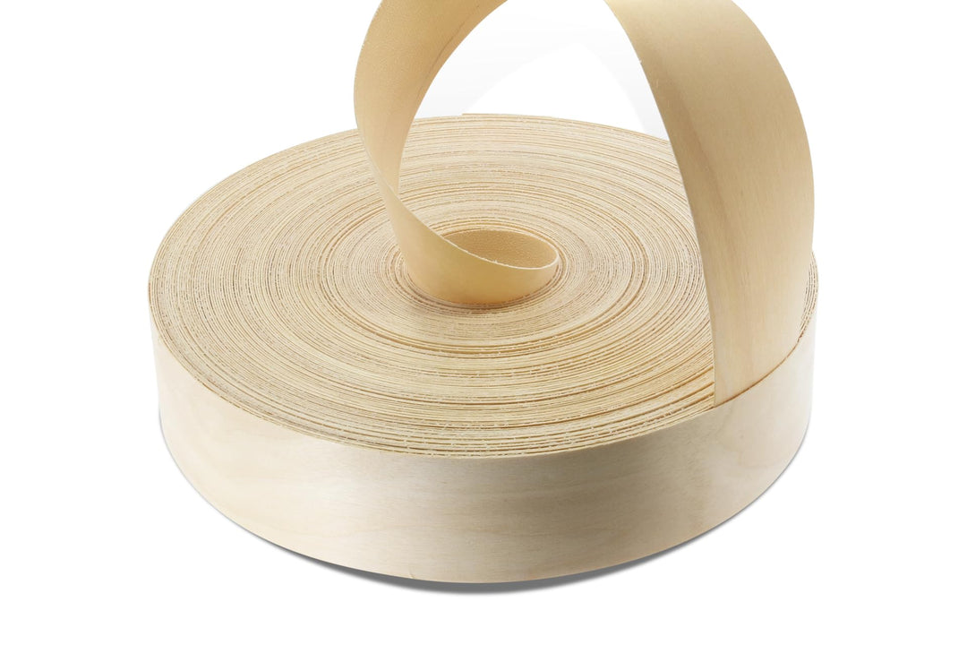 WoodPress® 50 mm Echtholz-Furnierband aus echtem Ahornholz, vorgeklebt, 50 m Handelsrolle, zum Aufbü