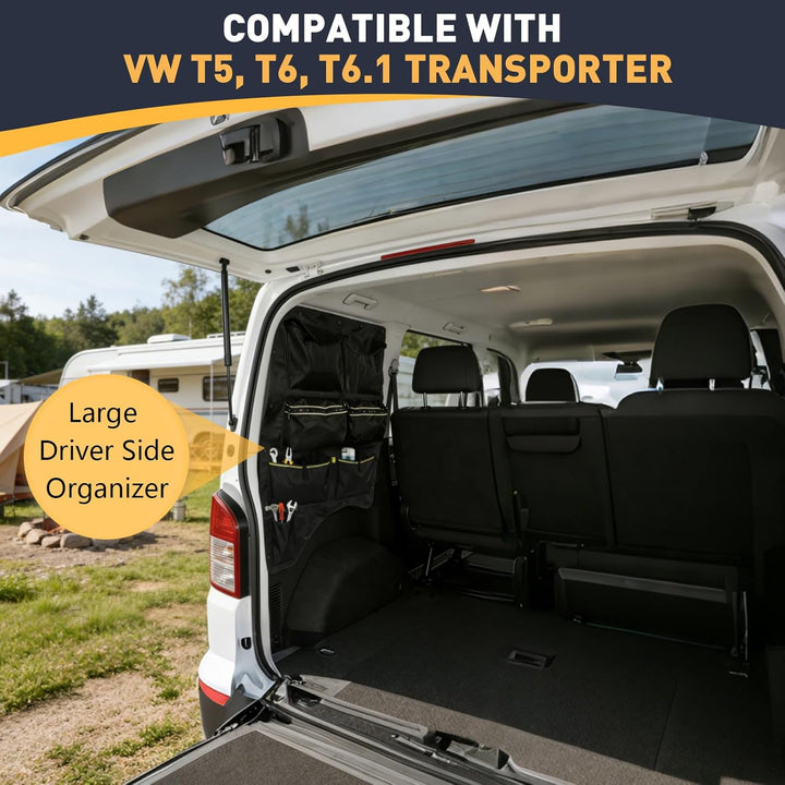 Fenstertasche für VW T5, T6, T6.1 Transporter, Ablagefach an der Heckscheibe für die Fahrerseite, Wa