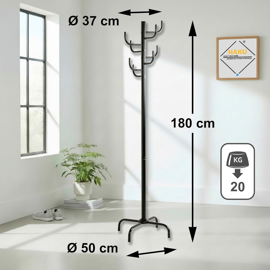 HAKU Garderobenständer schwarz, Metall Standgarderobe - Masse: H 180 x Ø 37 cm, Style: Modern, Schwa