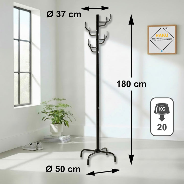 HAKU Garderobenständer schwarz, Metall Standgarderobe - Masse: H 180 x Ø 37 cm, Style: Modern, Schwa
