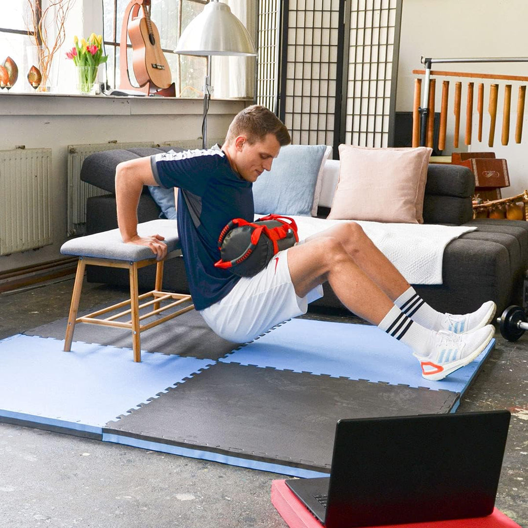 EYEPOWER 10kg Power Bag + 4 Kettlebell Gewichte - Befüllt mit Eisensand - Besser als Geräte: 6 Griff