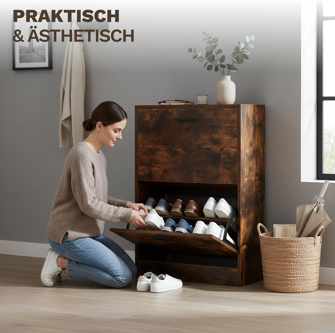 CATAVANA Schuhschrank Schmal - 2 Fächer für 12 Paar - Schuhregal Geschlossen - Platzsparend & Modern