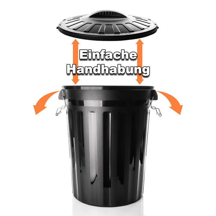 BigDean wetterfeste Universaltonne mit Deckel Schwarz und 2 Tragegriffen + Clip Verschluss auch als